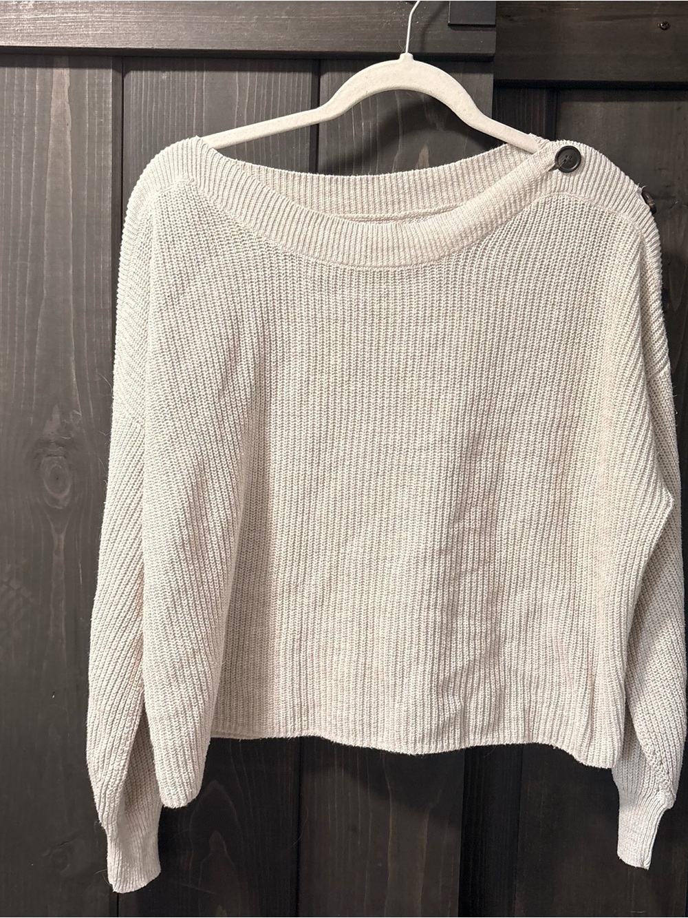 American Eagle Outfitters Cream Button-Shoulder Boatneck Sweater